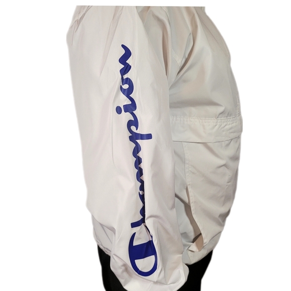 CHAMPION MENS PACKABLE HOODED JACKET Windbreaker White, Size L - Picture 3 of 9
